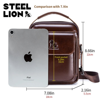 Steel Lion Men's Leather Crossbody Bag – Casual Vertical Shoulder Bag
