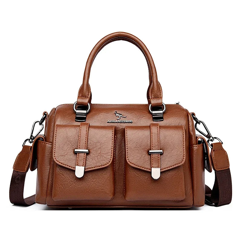 Large Capacity Women's Leather Handbag – Shoulder & Crossbody Bag