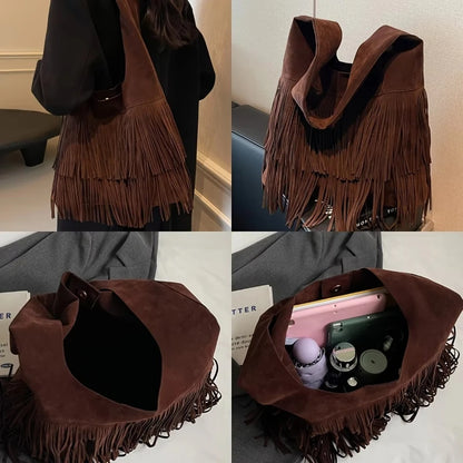 Fringe Tassel Tote Bag Women's Suede Shoulder Hobo Handbag