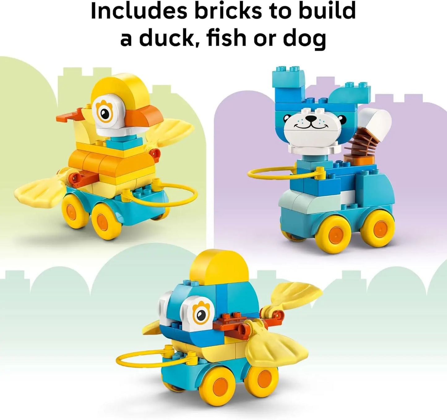 LEGO DUPLO 10448 3-in-1 Animals on Wheels – 58-Piece Toddler Set