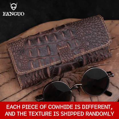 Genuine Leather Sunglasses Case – Handmade Crocodile Pattern Eyewear Holder