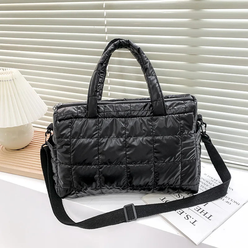 Quilted Puffer Tote Bag – Women's Nylon Crossbody Shoulder Bag