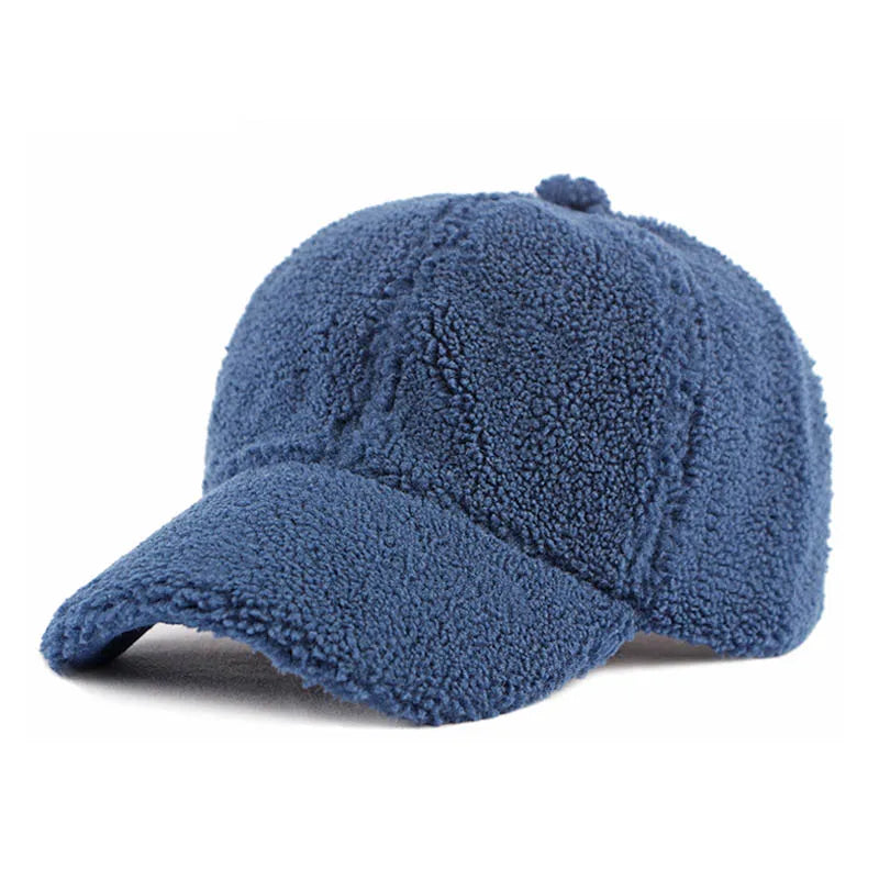 Fluffy Lamb Wool Baseball Cap – Warm Winter Hat