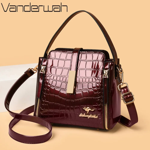 Crocodile Embossed Patent Leather Bucket Bag