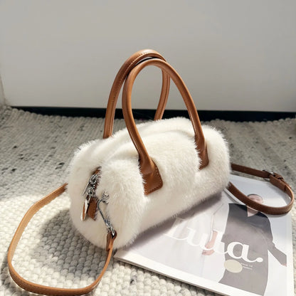 Winter Plush Fluffy Handbags Soft Faux Fur Pink White Tote Shoulder Bag Women Wedding Party Bolsas