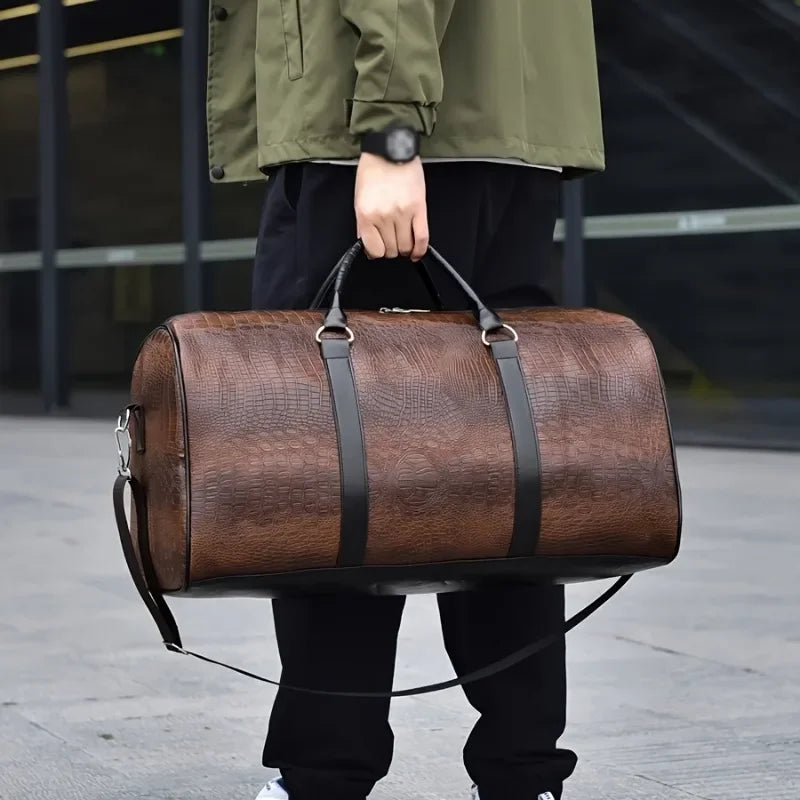 Crocodile-Textured Duffle Bag – Large Capacity Unisex Travel & Gym Bag