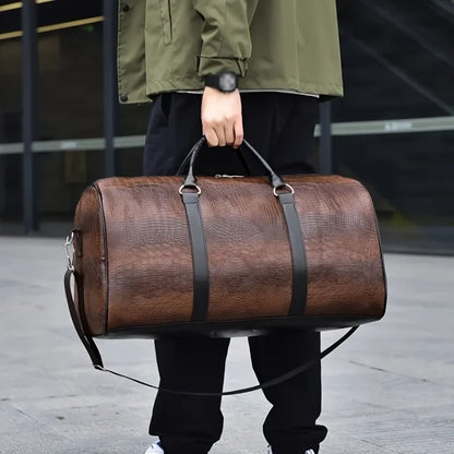 Crocodile-Textured Duffle Bag – Large Capacity Unisex Travel & Gym Bag