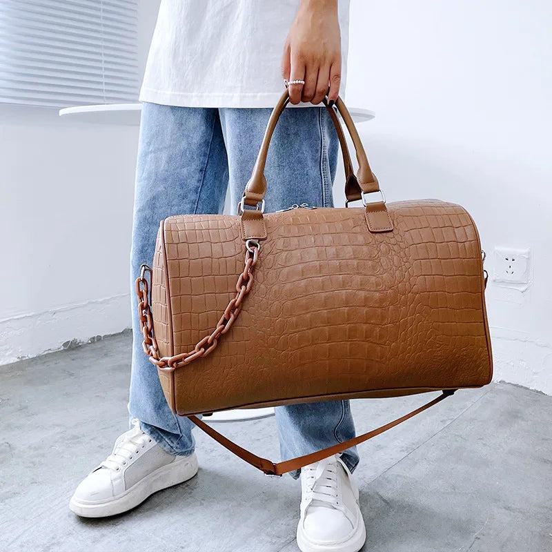 Crocodile Pattern PU Leather Travel Duffle Bag for Women