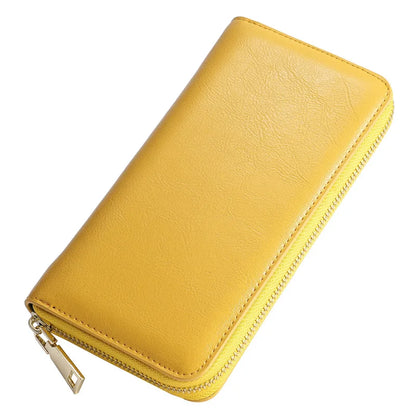 Women's Waxed Cowhide Long Zip-Around Clutch Wallet