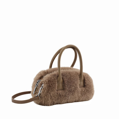 Winter Plush Fluffy Handbags Soft Faux Fur Pink White Tote Shoulder Bag Women Wedding Party Bolsas