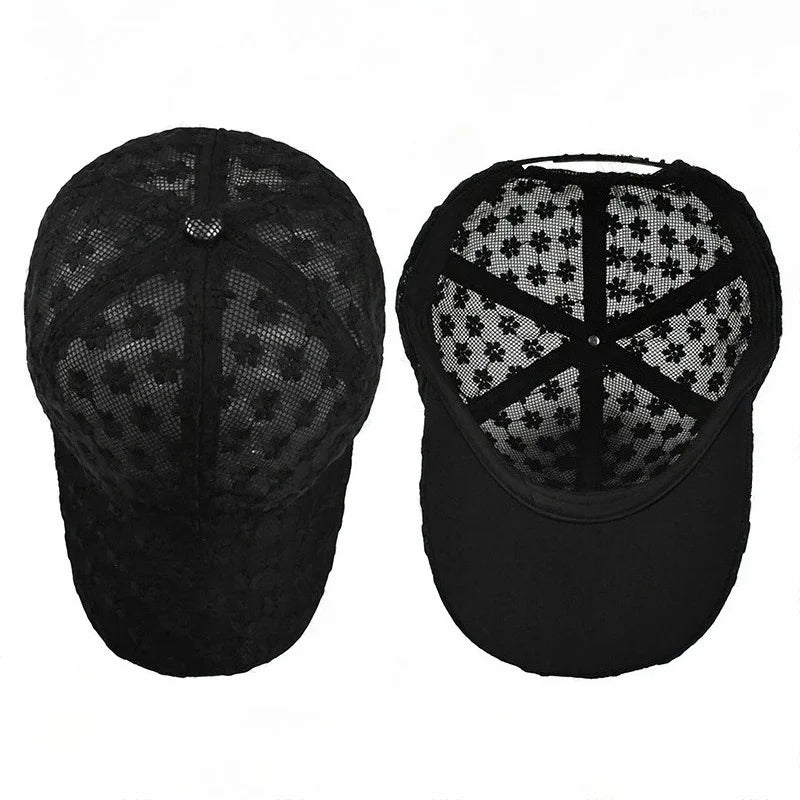 Summer Women S Lightweight Office Lady Lace Baseball Cap Embroidered Flowers Mesh Ventilation Sun