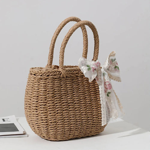 Straw Bucket Bag for Women – Handmade Bohemian Beach Tote