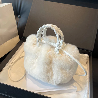Women's Fluffy Plush Handbag – Soft Cloud Drawstring Shoulder Bag
