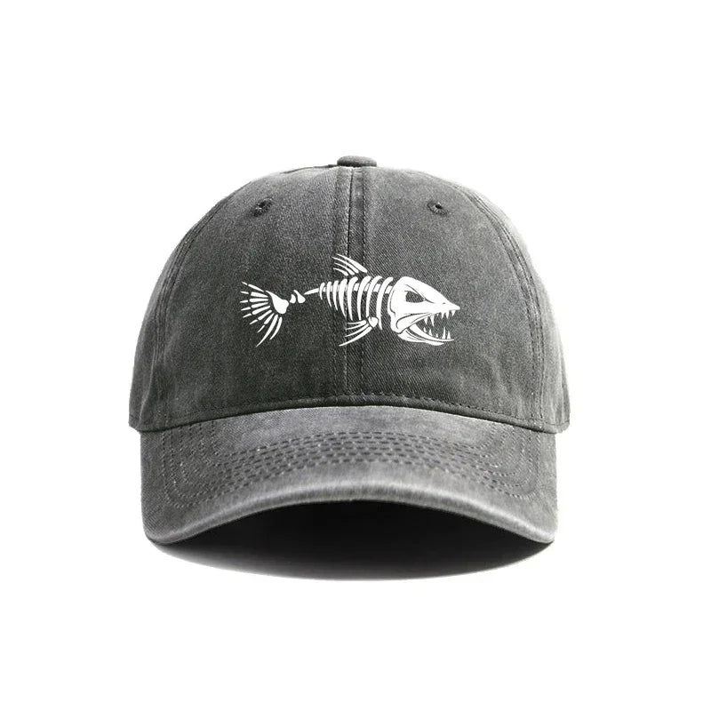 Fish Bone Baseball Cap Distressed Washed Cotton Fishing Hat