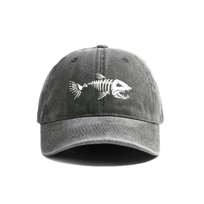 Fish Bone Baseball Cap Distressed Washed Cotton Fishing Hat