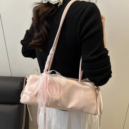 Ballet Style Bow Shoulder Bag – Elegant PU Leather Square Handbag