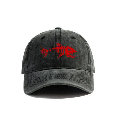Fish Bone Baseball Cap Distressed Washed Cotton Fishing Hat