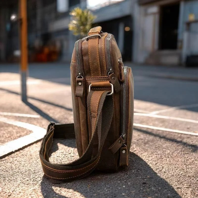 Genuine Leather Crossbody Messenger Bag – Vintage Men's Shoulder Bag