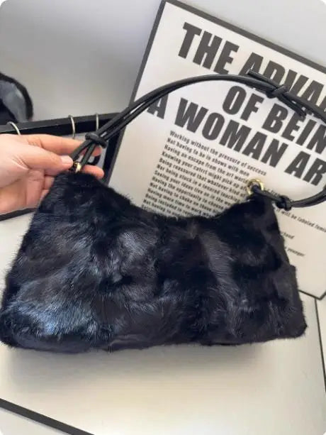 Mew Real Mink Fur Natural Cloud Winter Thick Bag Single Shoulder Women Fluffy Evening Ladies - Thick