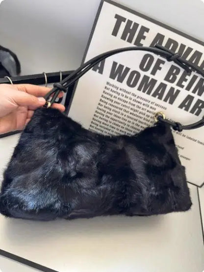 Mew Real Mink Fur Natural Cloud Winter Thick Bag Single Shoulder Women Fluffy Evening Ladies - Thick