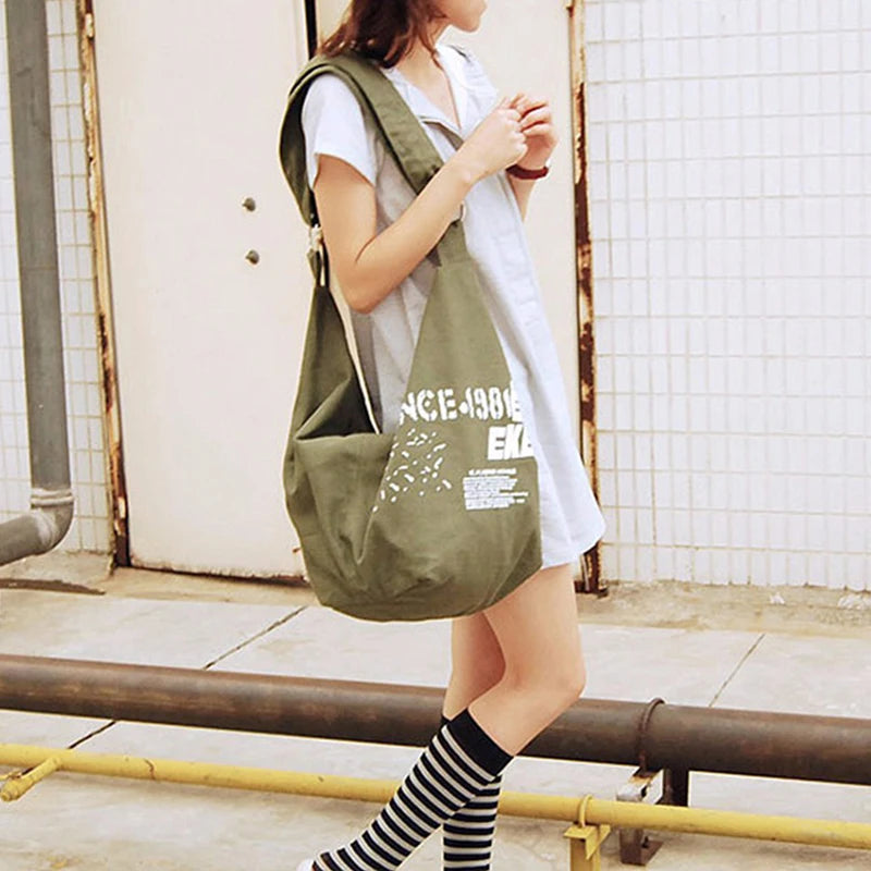 Large Canvas Hobo Shoulder Bag for Women – Letter Print