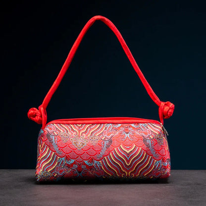 Silk Embroidered Shoulder Bag – Floral Satin Handbag