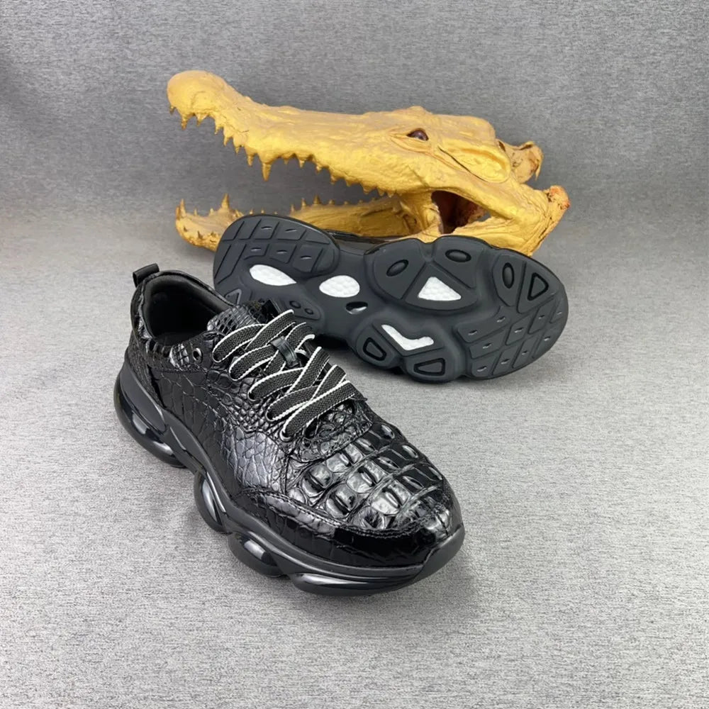 Genuine Crocodile Leather Men's Casual Lace-Up Sneakers