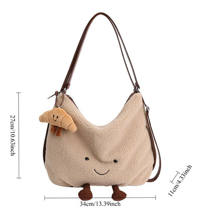 Cute Plush Shoulder Bag Women Large Capacity Furry Tote Handle Comfortable Versatile Texture