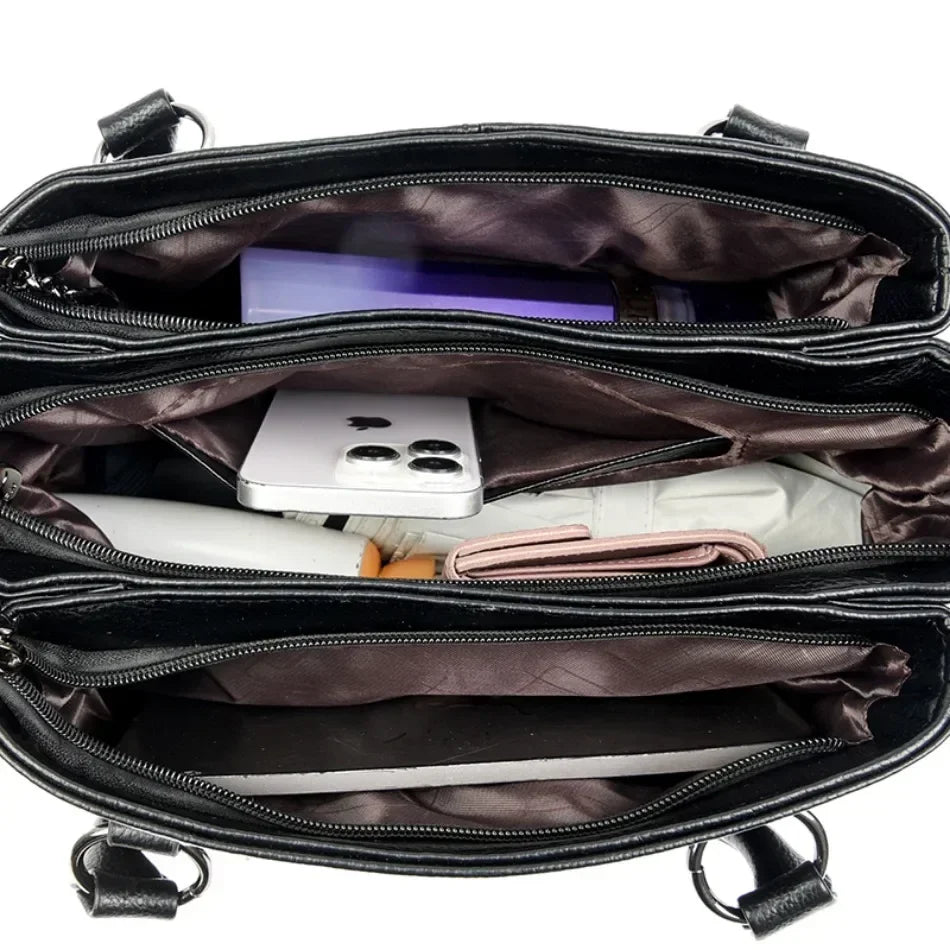 Luxury Leather Handbag for Women – 3-Layer Crossbody Tote