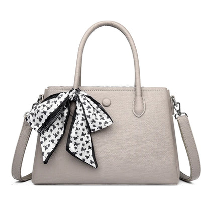 Women's Luxury PU Leather Tote Handbag – Soft Casual Shoulder Bag with Scarf