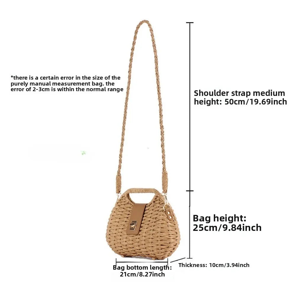 Woven Straw Crossbody Bag – Elegant Rattan Shoulder Purse