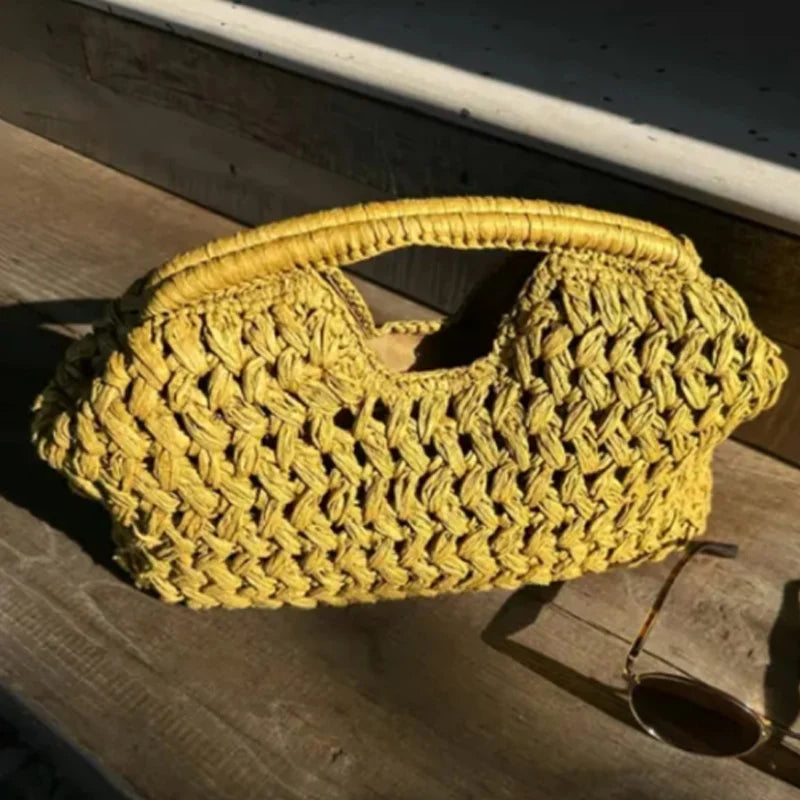 Handwoven Straw Clutch Bag – Elegant Summer Beach Handbag