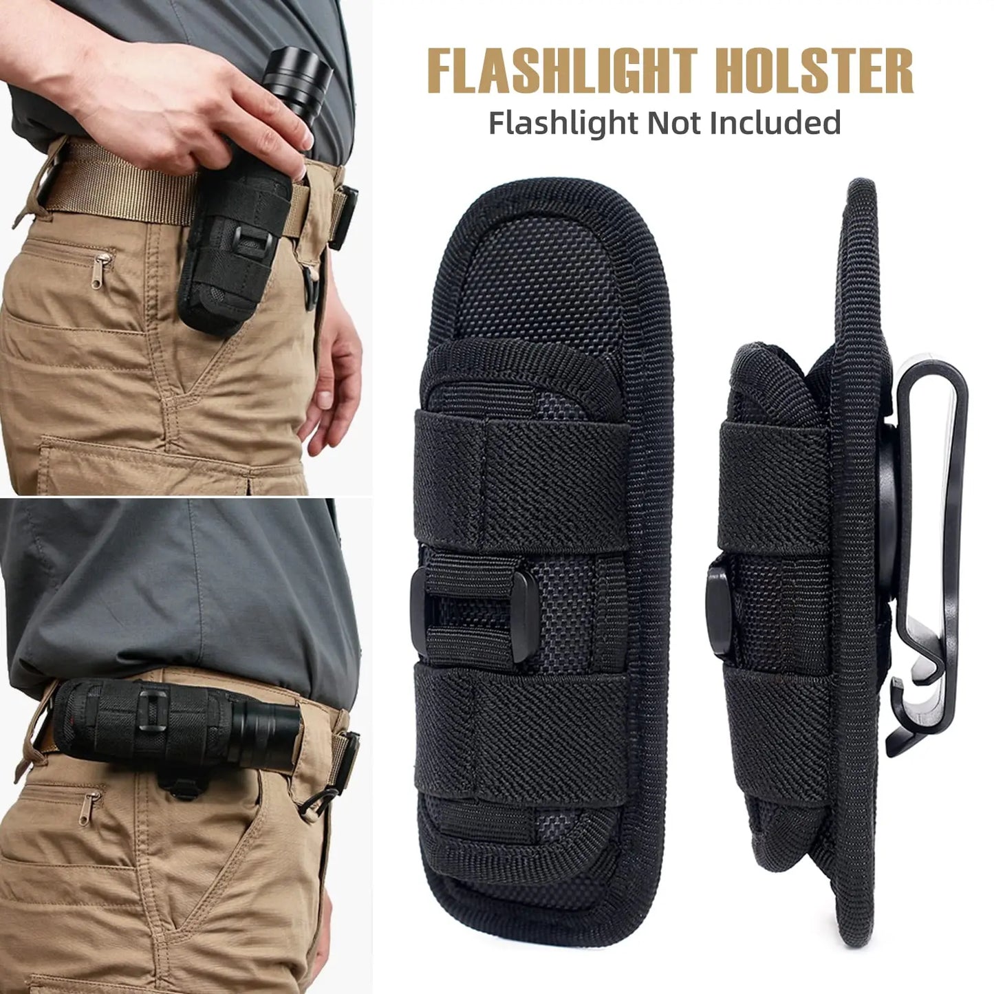 Tactical Flashlight Holster with 360° Rotating Belt Clip
