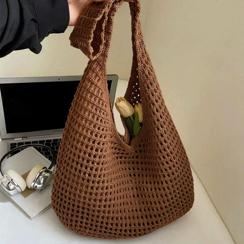 Knit Crochet Hobo Shoulder Bag – Women's Mesh Beach Tote