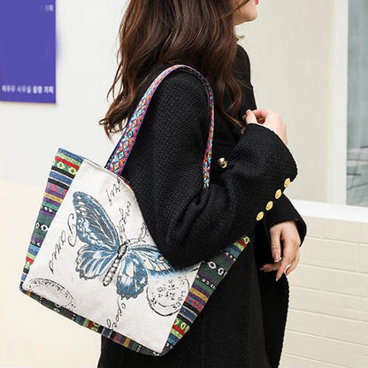 Embroidered Canvas Tote Bag – Ethnic Boho Shoulder Handbag