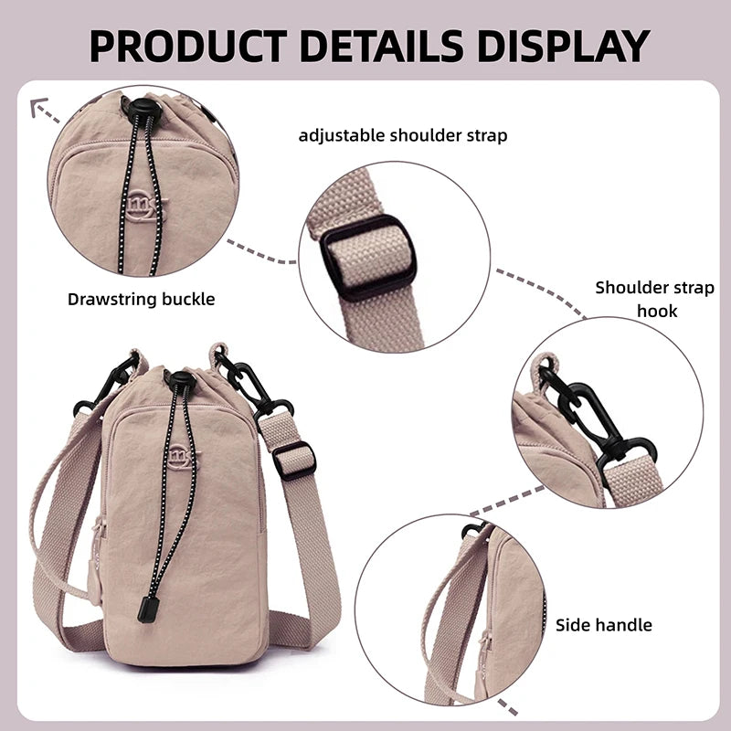 Lightweight Nylon Crossbody Bag with Water Bottle Holder