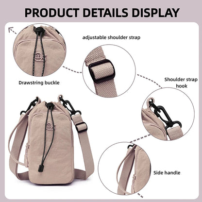 Lightweight Nylon Crossbody Bag with Water Bottle Holder
