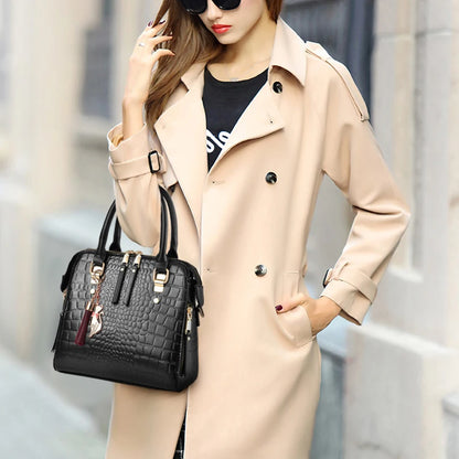 Luxury Alligator Pattern Handbag for Women – Large Capacity PU Leather