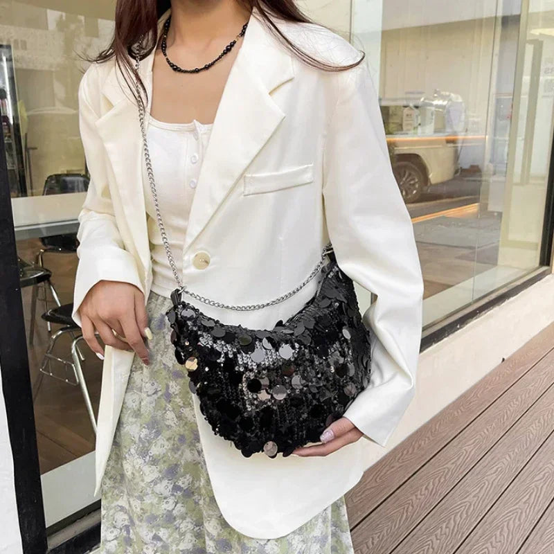 Sequin Chain Crossbody Bag – Women's Evening Clutch for Party & Wedding