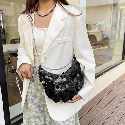 Sequin Chain Crossbody Bag – Women's Evening Clutch for Party & Wedding