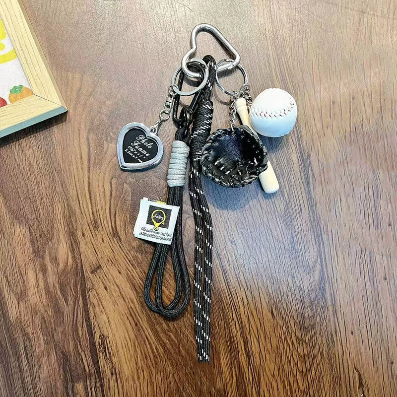 Baseball Bag Charm Keychain with Woven Rope – Y2K Accessory