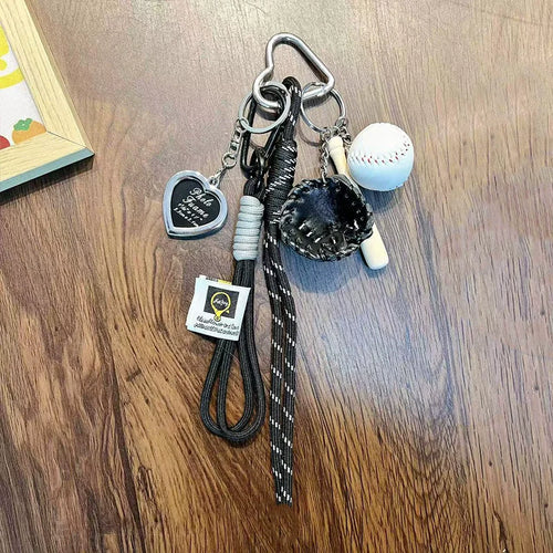 Baseball Bag Charm Keychain with Woven Rope – Y2K Accessory