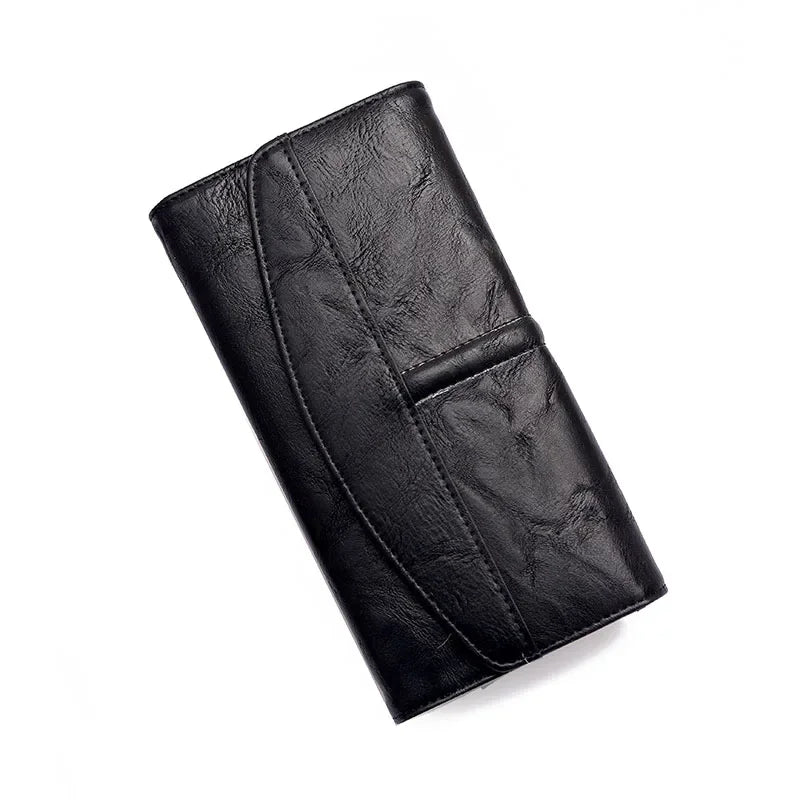 Women's Long Trifold Wallet – Vintage PU Leather Clutch Purse