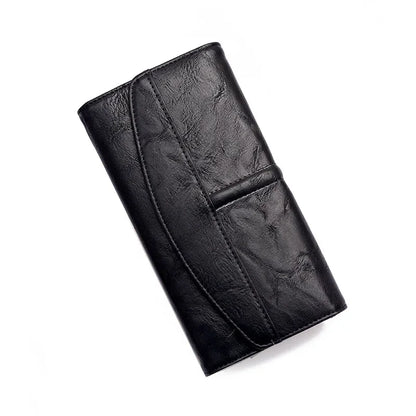 Women's Long Trifold Wallet – Vintage PU Leather Clutch Purse