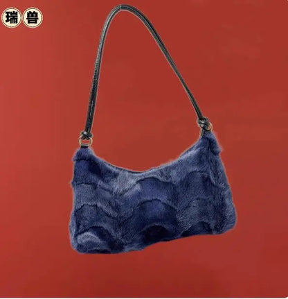 Mew Real Mink Fur Natural Cloud Winter Thick Bag Single Shoulder Women Fluffy Evening Ladies - Thick