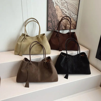Large Capacity Faux Suede Tote Bag – Women's Shoulder Handbag