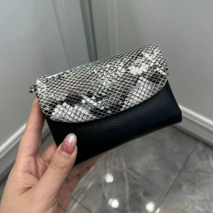 Snake Pattern Genuine Leather Tri-Fold Short Wallet for Women