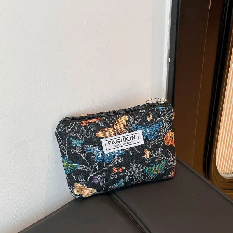 Floral Embroidery Canvas Cosmetic Bag – Korean Travel Makeup Organizer