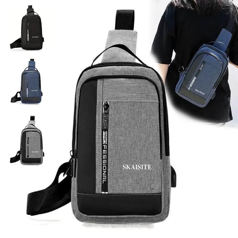 Men's Sling Chest Bag with USB Charging Port – Casual Oxford