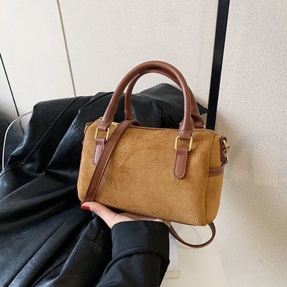 Faux Suede Crossbody Bag - Women's Small Shoulder Bag